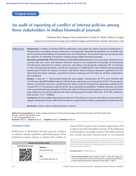 Pdf An Audit Of Reporting Of Conflict Of Interest Policies Among