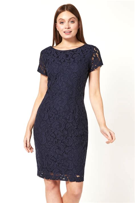 Lace Fitted Dress In Navy Roman Originals Uk