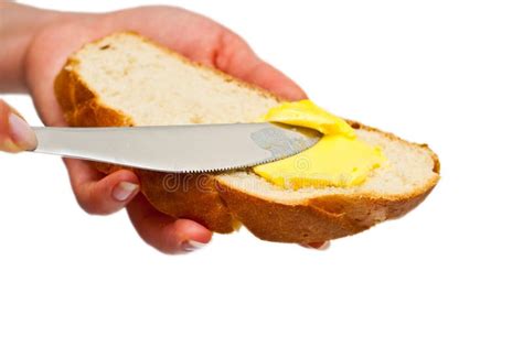 Woman Spreading Butter On Bread Isolated Stock Image Image Of Food Foodstuff