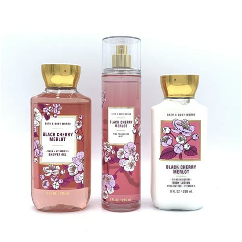 Bath And Body Works Black Cherry Merlot Fine Mist Shower Gel And Body Lotion 3 Piece Bundle