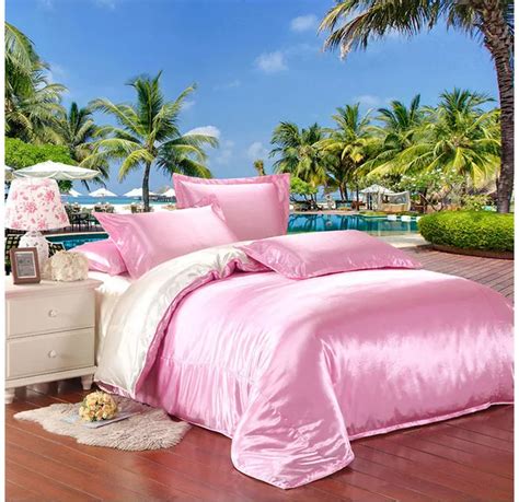 Aliexpress Com Buy Sides Silk Bedding Set Pink Satin Silk Bed Sets Silk Duvet Cover Zipper