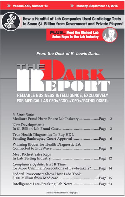 New Developments In 1 Billion Laboratory Fraud Case The Dark Report
