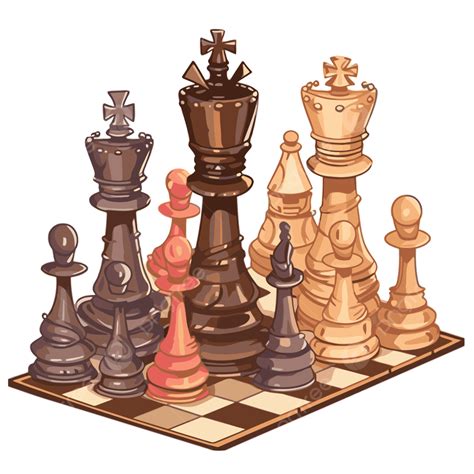 يتم عرض الشطرنج مع قطع مختلفة على مجموعة الشطرنج الكرتون المتجه شطرنج