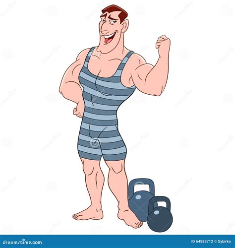 Cute Cartoon Bodybuilder Vector Illustration 64588712