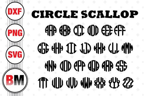 Scalloped Circle Monogram Svg Font Svg Files Svg Scalloped Letter My
