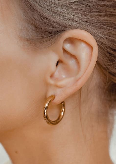 Mid Hoop Earrings In Gold Colour Round Thick Golden Hoops Etsy