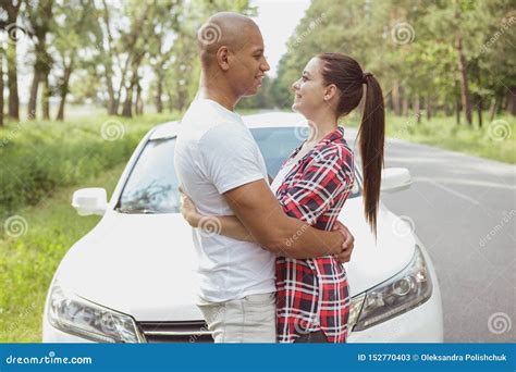 Beautiful Multiracial Couple Enjoying Travelling By Car Stock Image Image Of Love Multiracial