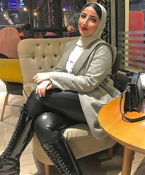 Hijab Leather Fashion Wear Combination Tight Leather Pants Long Leather Coat Black Leather