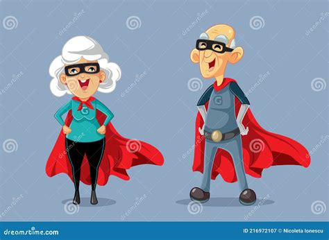 Superhero Grandparents Vector Cartoon Illustration Stock Vector