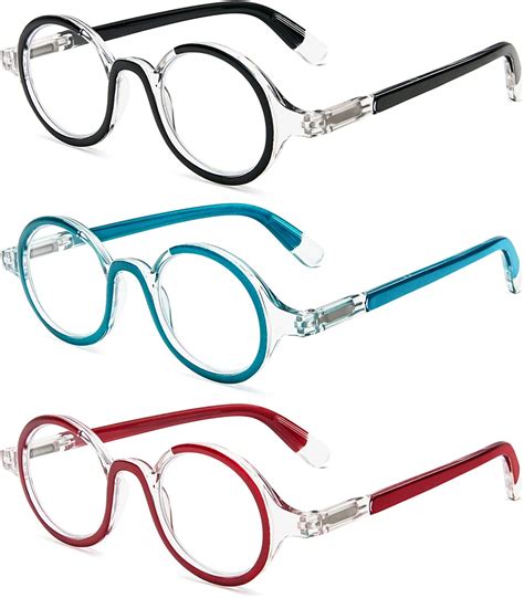 kokobin 3 pack small round reading glasses comfortable readers colored stylish frame