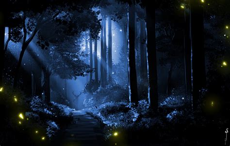 Digital Digital Art Artwork Forest Nature Lights Night Night
