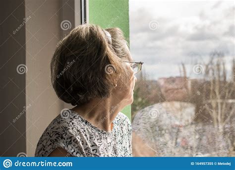 Sad Lonely Old Woman Look Next To Window Allone Depressed Abandoned
