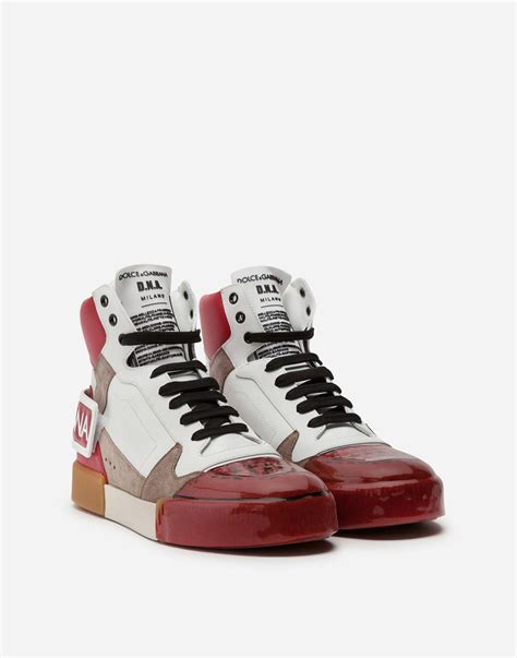 Dolce And Gabbana Miami High Top Sneakers In A Mix Of Materials In White