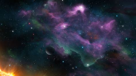 Download Wallpaper 2048x1152 Space Planets Nebula Stars
