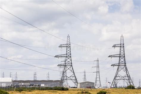 High Voltage Pylons At Dungeness Stock Image Image Of Power Generate