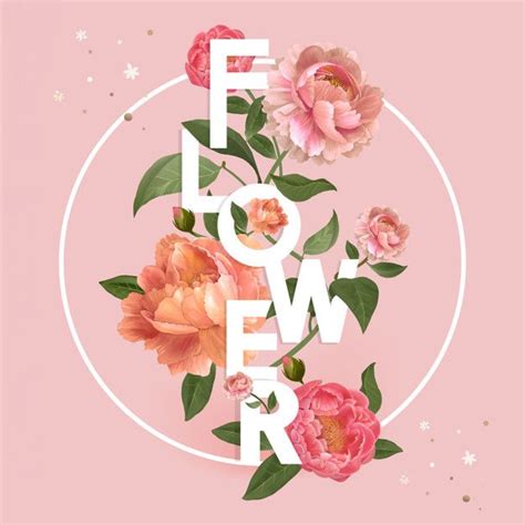 The Words Flower Are Surrounded By Pink Flowers And Green Leaves On A