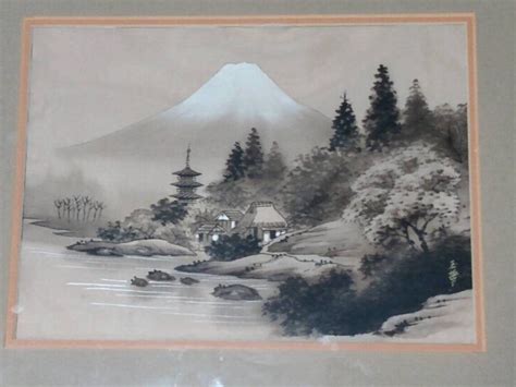Vintage Japanese Silk Painting Mount Fuji Landscape Pagoda Etsyde