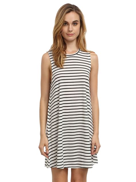 White Striped Sleeveless Dress Dresses Striped Sleeveless Dress Latest Casual Dress