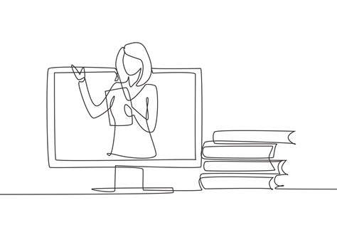 Single Continuous Line Drawing Female Teacher Is Teaching Half Of Her