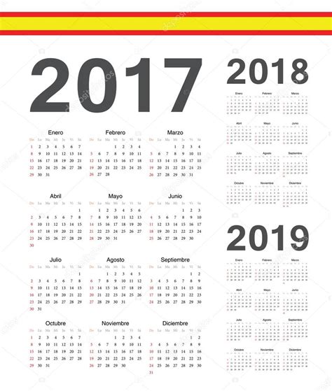 Set De Calendarios Vectoriales Año 2017 2018 2019 Vector Gráfico