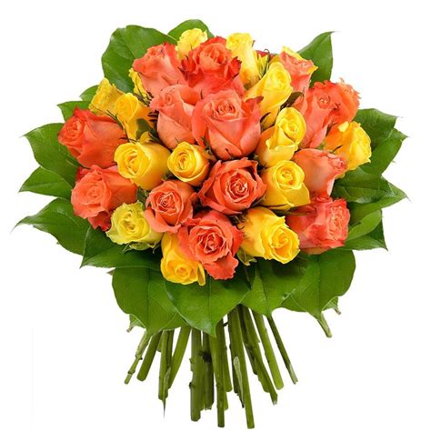 Bouquet 30 Roses Jaunes Et Orange Livraison En Express