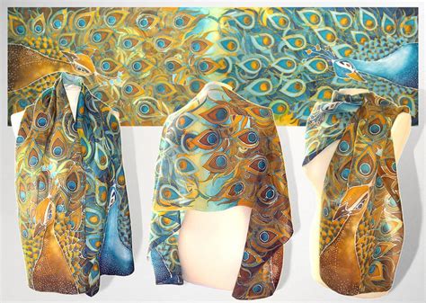 Peacock Silk Scarf Peacock Feathers Scarves Hand Painted Etsy