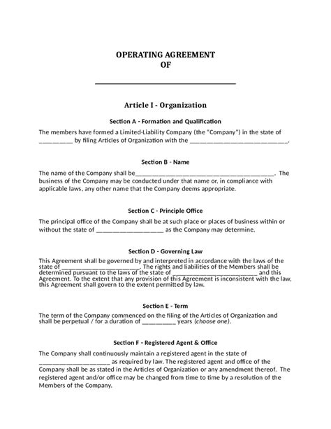 2022 Llc Operating Agreement Template Fillable Printable Pdf And Forms