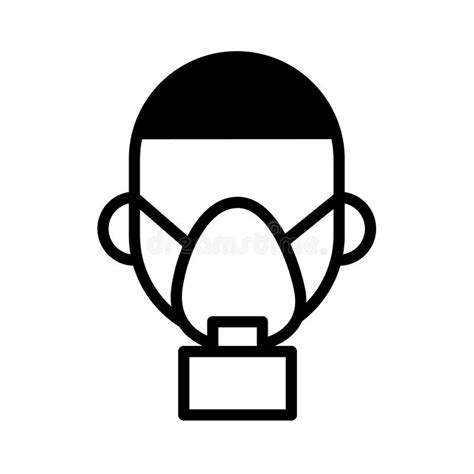 Man In Respirator Gas Mask Minimal Black And White Outline Icon Flat