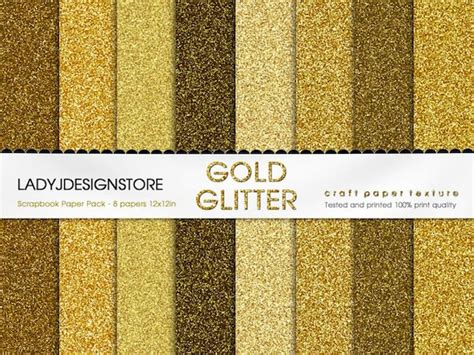 Gold Glitter Digital Papers 8 Glitter Textures Paper Pack Instant