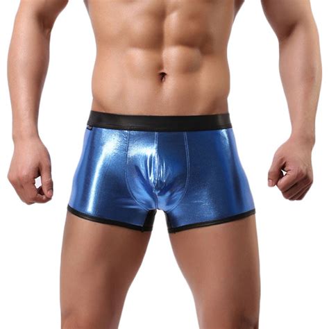 Sexy Design Mens Underwear Boxer Patent Leather Wetlook Shinny Trunks