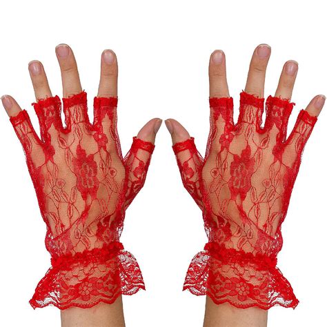 fingerless lace red gloves ladies and girls ruffled lace finger free bridal wrist gloves