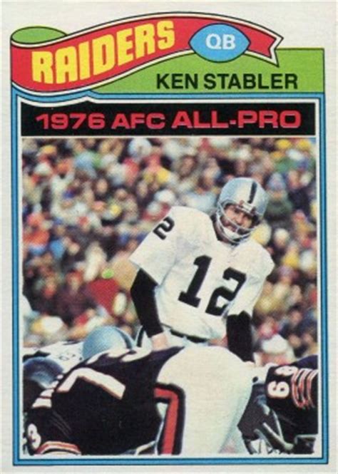 His best card is his 1977 topps rookie card, graded psa 9 examples are still easily obtainable and feature only a psa population of just 194. 1977 Topps Ken Stabler #110 Football Card Value Price Guide