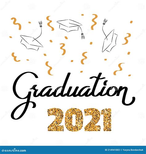Word Graduation With Graduate Caps On White Background Caps Thrown Up