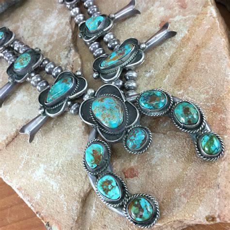 Vintage Navajo Turquoise Silver Squash Blossom Necklace Estate