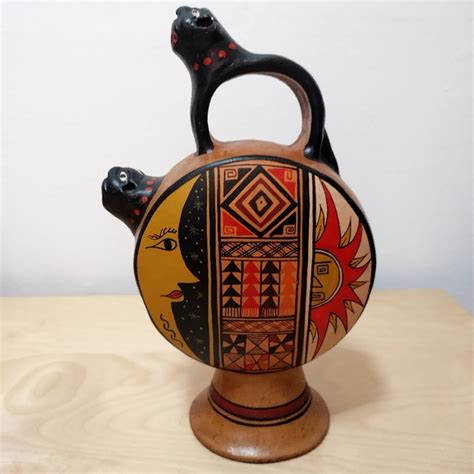 Unbranded Art Vintage Peru Art Pottery Chicha Jug Sun And Moon