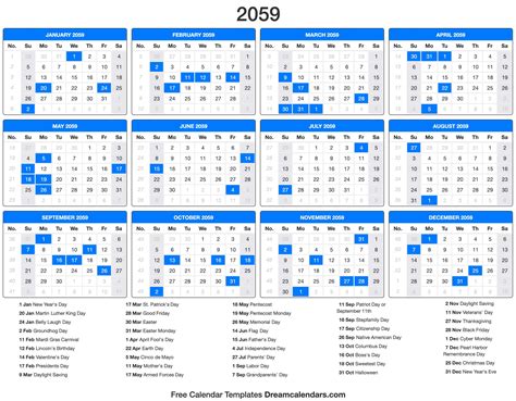 2059 Calendar