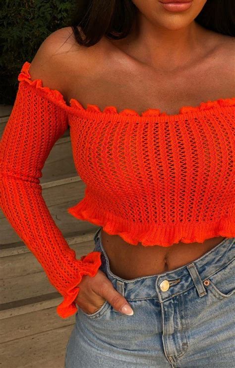 Orange Long Sleeve Crochet Top Harlow In 2021 Crochet Top Crochet