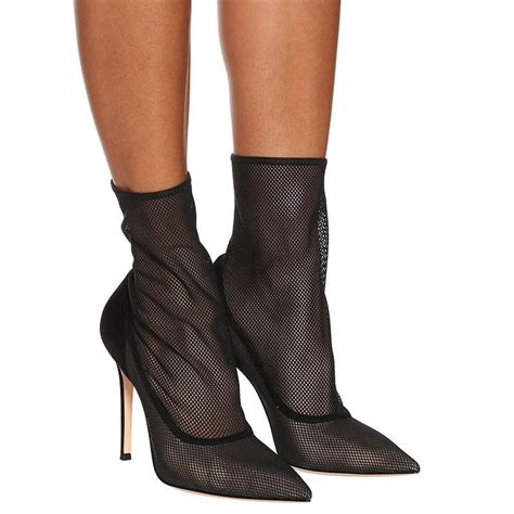 Women Hollowed Mesh Ankle Boots Black Sandal Heels Bootie