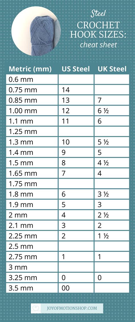 crochet hook sizes complete guide with free size chart