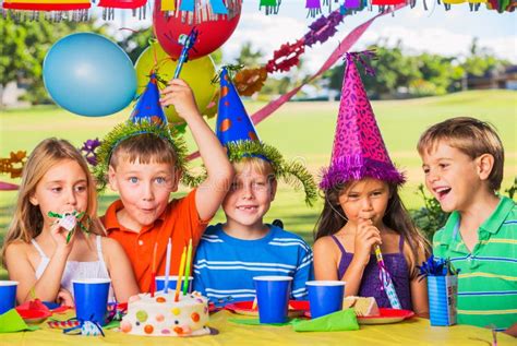 Large Group Of Kids On Birthday Party Stock Image Image Of Lifestyle