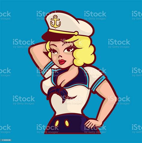 vetores de loira garota pinup com chapéu de marinheiro ilustração vetorial comandante e mais