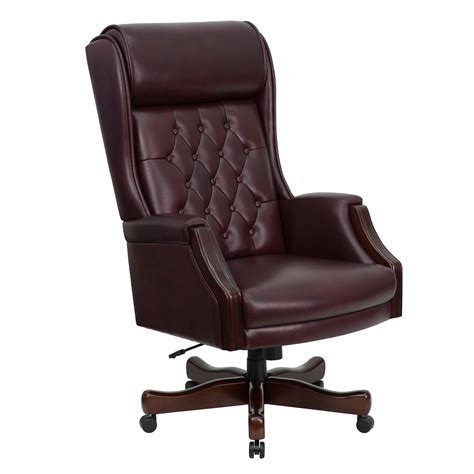 Flash High Back Traditional Tufted Burgundy Leather Executive Office