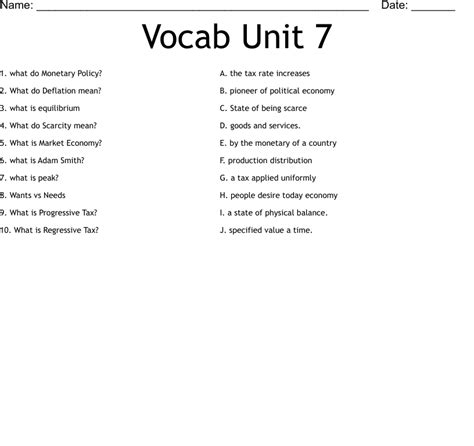 Vocab Unit 7 Worksheet Wordmint