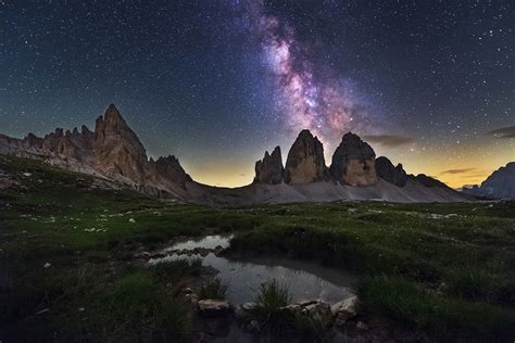 Dreamy Pixel Milky Way Above Tre Cime Di Lavaredo Mountains Dreamy