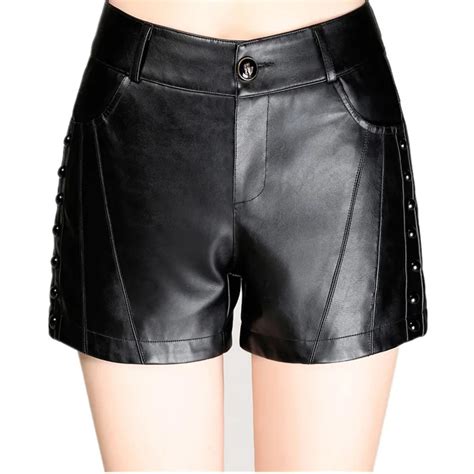 high waist shorts women s plus size hot leather shorts 2018 spring pu leathe black shorts ladies