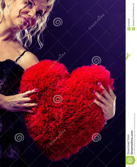 Mature Woman Hug Big Red Heart Stock Image Image Of Hugging Passion 83185387