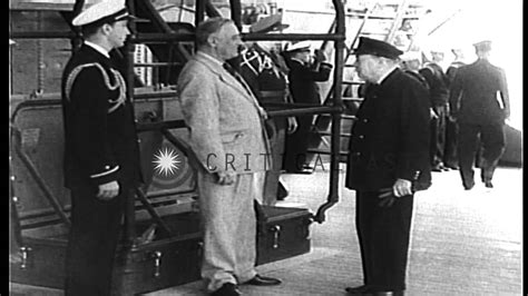 Us President Franklin Roosevelt Meets British Prime Minister Winston Churchill Ab Hd Stock