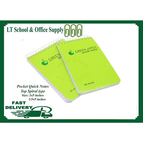 Green Apple Pocket Quick Notes Top Spiral Type 80 Sheets Shopee