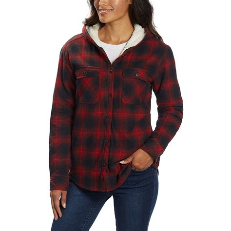 Boston Traders Boston Traders Womens Fashion Hooded Flannel Top Jacket Shirt With Fleece