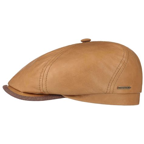 Brooklin 6 Panel Leather Flat Cap By Stetson 15900
